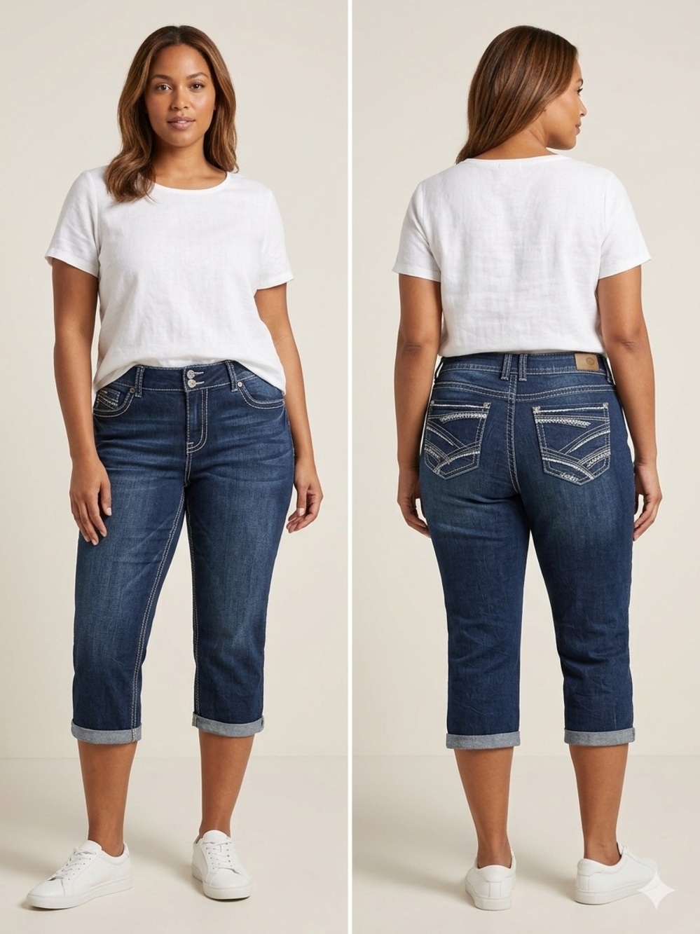 Women’s Dark Blue Cropped Capri Jeans - Mid-Rise